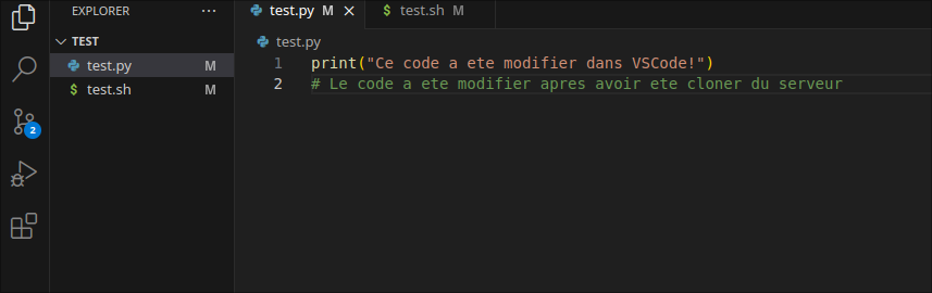 Pastilles montrant les changement non-syncroniser